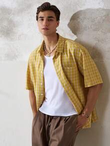 TONEVAULT Men's Casual Plaid Short Sleeve Shirt - Multicolor - View 4