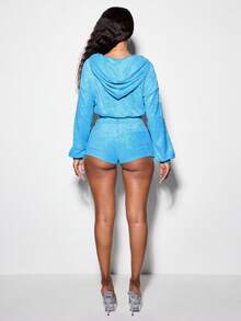 BABYPHAT Terry Towelling Tailored Hot Pants With Logo Patch Mini Shorts Summer Festival Style - Blue - View 5