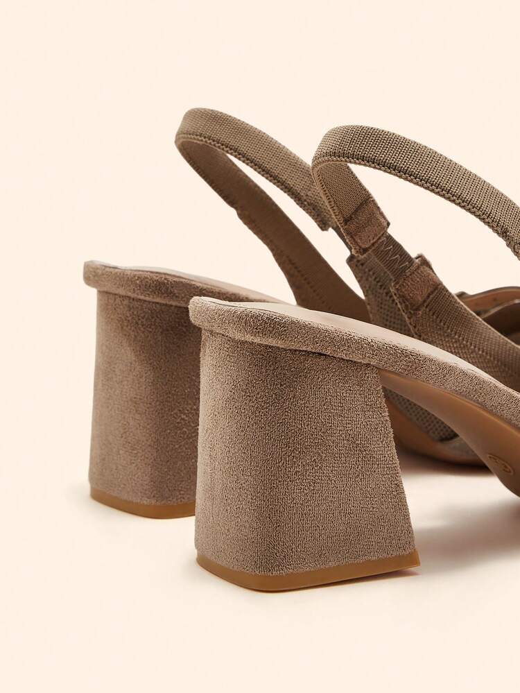 CUCCOO BASICS Women Shoes Pointed Thick High Heel Dark Apricot Knitted Multi-Strip Buckle Comfortable And Breathable Daily Versatile Commuting Go Out Essential Women High Heel Shoes Slingback Shoes Women Shoes