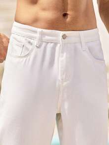 Mercer Haus Men's White Loose Fit Casual Straight Leg Jeans, Versatile Minimalist Style Suitable For All Seasons - White - View 6