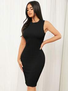 SHEIN SXY Solid Cable Knit Bodycon Dress ,Tea Party Dress,Summer Dresses For Women - Black - View 8