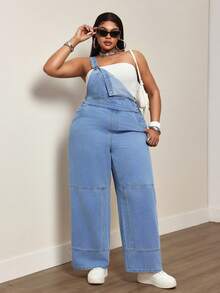 Slaydiva New American Retro Loose Straight Leg Wide Leg Denim Overalls Floor Length Jumpsuit - Light Wash - View 6