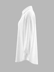 SHEIN Vacation Style White Coconut Tree Hollow Embroidery Loose Beach Shirt Dress - White - View 3