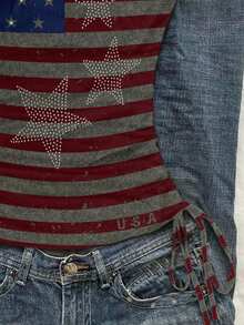 Attitoon Casual Minimalist Style American Flag Faux Texture Positioned Print Pattern Women's Casual Drawstring Tie-Up Fitted Tube Top Suitable For Spring/Summer Independence Day Y2K - Multicolor - View 4