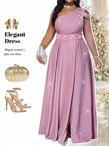Fleurora Đầm tiệc size lớn sang trọng đính sợi vàng & bạc họa tiết hoa 3D, đầm hồng dự tiệc cưới cho nữ, đầm dạ hội nữ, trang phục đi xem hòa nhạc cho nữ, đầm tiệc nữ, đầm dự tiệc cưới cho nữ, đầm dự tiệc cưới cho nữ dáng curve, đầm hồng dáng curve, sang trọng thanh lịch - Hồng - Xem 4
