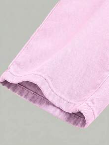 SHEIN 女嬰休閒百搭粉色寬腿牛仔褲 - 粉色 - 查看 3