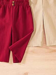 SHEIN Vintaside Kids 3-Piece Set Solid Color Baby Girl Casual Comfortable Versatile Button Wide-Leg Pants, Suitable For Daily Wear In Spring And Autumn, Outdoor - Multicolor - View 3