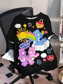 SHEIN X Care Bears 大尺碼夏季休閒卡通印花T恤 - 白色 - 查看 3