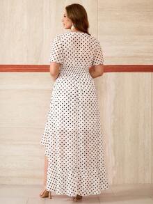 Roveilla Plus Size V-Neck Chiffon Floral Print Ruffle Sleeve Pleated Slit Ruffle Hem Flowy Elegant Vintage Vacation Party Midi Dress - White - View 2