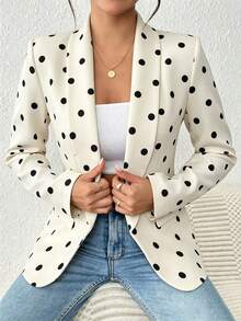 SHEIN PETITE Women's Polka Dot Casual Versatile Commute Travel Long Sleeve Blazer Jacket - Apricot - View 3
