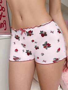 PetitDoll Women's Sweet Strawberry Bow Contrast Color Ruffle Edge Design Series Hipster Panties - Pink - View 8