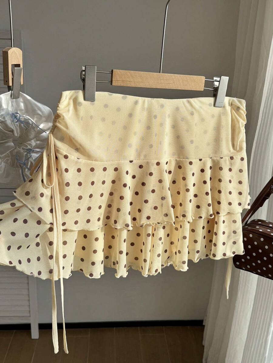Comfortcana Plus Size A-Line Skirt With Side Drawstring Detail,Spring Summer Clothes - Yellow - View 1