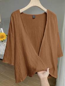 Comfortcana Plus Size Lightweight Short White Jacket , Summer Cotton Comfortable Cardigan In Fall/Winter - Khaki - View 3