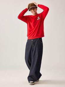 Strevion TOM & JERRY Men's Casual Commuter Tom Maker Letter Print Round Neck Long Sleeve Slim Fit Sweatshirt, Spring/Autumn - Red - View 8