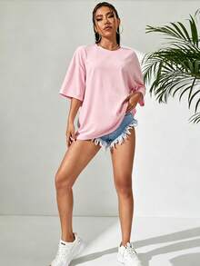 Sundraya Crew Neck Drop Shoulder T-Shirt - Rose - View 3