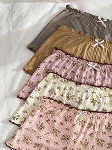 PetitDoll Quần boxer brief gân mềm vải rayon in hoa viền bèo thoải mái, gói 5 màu phối ngẫu nhiên - Nhiều màu - Xem 5