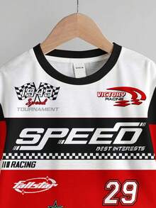Baby Boy Casual Minimalist T-Shirt Set, Classic Cool Racing Culture Graphic Print, Suitable For Spring And Summer - Multicolor - View 4