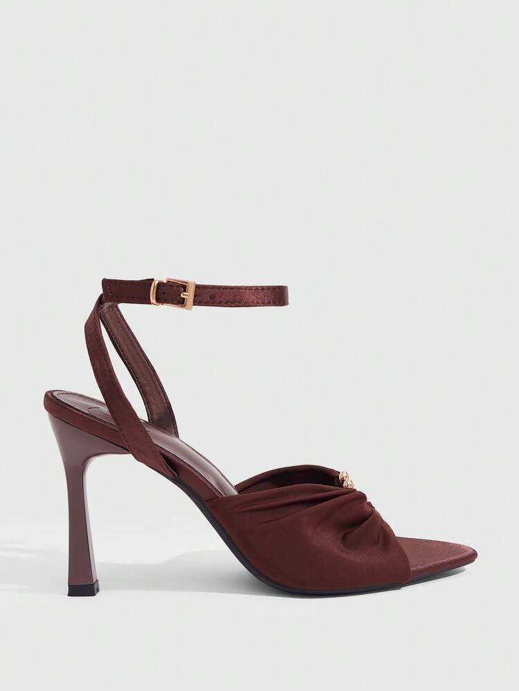 CUCCOO SZL Women's Shoes Brown Casual Open-Toe Buckle High-Heeled Sandals