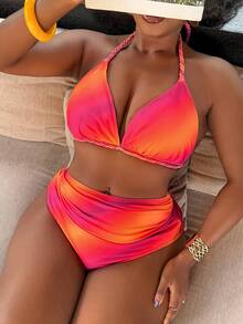Slaydiva 2026 New Women's Spring/Summer Halter Neck Triangle Bikini Swimwear Set, Plus Size, Beachwear - Multicolor - View 1