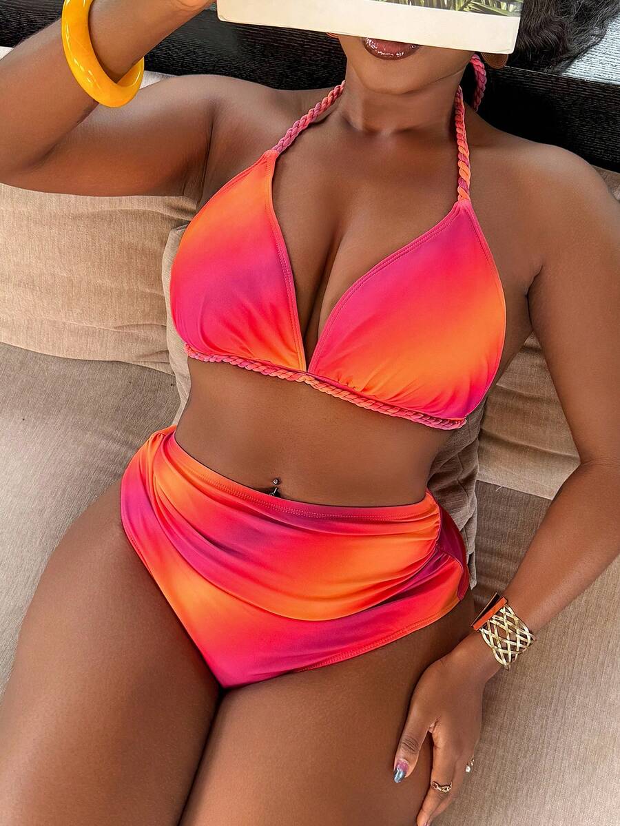 Slaydiva 2026 New Women's Spring/Summer Halter Neck Triangle Bikini Swimwear Set, Plus Size, Beachwear - Multicolor - View 1