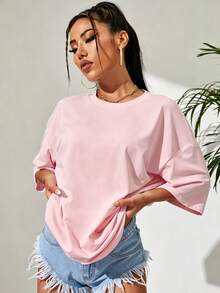Sundraya Crew Neck Drop Shoulder T-Shirt - Rose - View 4