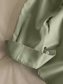 Resyla Women's Solid Color Minimalist Relaxed Fit Heavy Embroidery Knight V-Neck Long Sleeve Blouse - Green - View 4
