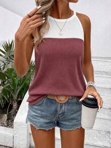 EMERY ROSE New Women's Fashion Casual Colorblock Halter Neck Tank Top - Multicolor - View 4