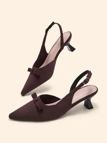 CUCCOO BASICS Women Shoes Classic Simple Fashion High Heels Pointed Thin Heels Empty Shoes, Bow Decorative Cat And Women's Shoes, Workplace Light Party Elegant Temperament High Heels - Brown - View 7