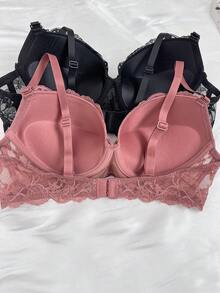 EmpressEnvy 2pcs/Set French Push-Up Bra With Underwire, Padded Thin Top Thick Bottom Lingerie - Multicolor - View 2