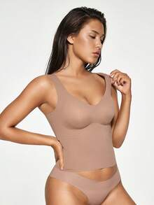 EasyFave Women Solid Color Basic Tank Top For All Seasons, Workout - Coffee Brown - View 5