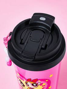 THE POWERPUFF GIRLS X SHEIN 500ml /16 Oz 真空保溫不鏽鋼杯，1個防漏蓋，適用於熱飲/冷飲，適用於大多數杯架，禮物靈感，派對，節日，情人節 - 玫紅色 - 查看 3
