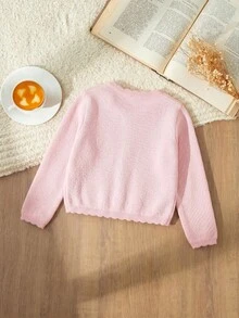 Blossori Young Girls Cardigans Autumn/Winter Red Fitted Round Neck Sweater Jacket - Pink - View 2
