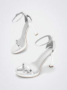 Maija Damen Sandalen mit runder Zehenpartie und Stilettoabsatz, modische und einfache Damenschuhe, elegant und bequem für Pendler und Partys, Frühlings- und Sommersandalen für Damen - Silber - Übersicht 6