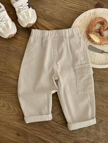 SHEIN LMoss Kids Celana Jeans Putih Model Pas Badan dan Meruncing untuk Bayi Laki-laki - Khaki - View 5