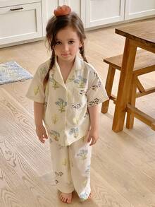 Dazy Kids Floral Print Loose Top + Straight Leg Pants Set For Young Girls Loungewear - White - View 3