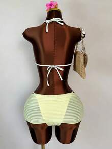 Zestiva Women's Bikini Set White Summer Casual Sexy Beach Golf Vacation Holiday Striped Fabric With Beads Floral Tropical Sweet Fashionable Swimming Suit - Yellow - View 3