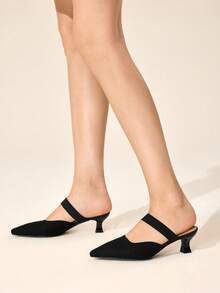 CUCCOO BASICS Women's Pointed Toe Fashion Daily Commute High Heel Mules - Black - View 7