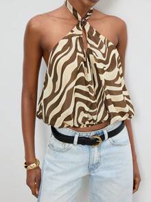 Maija Women's Fashionable Beige Backless Sexy Halter Top, Going Out Vacation Ouutfits, Summer Holiday Outfits - Multicolor - View 1