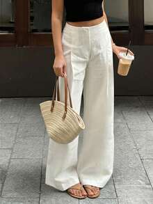 INAWLY Celana Kasual Lurus yang Longgar dan Melangsingkan - Putih - View 1