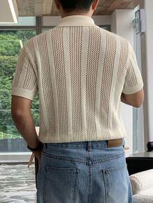 DAZY Summer Half-Button Mesh Apricot Knit Top For Men - Beige - View 2