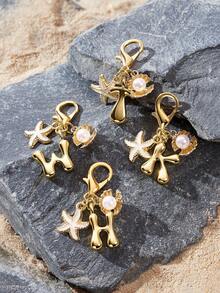 Opalesca 1pc A-Z Alphabet Gold Bubble Letter Cute Pendant Keychain, Shell And Starfish Accessories, Keychain, Ring Bag, Backpack Pendant, Car Pendant - Multicolor - View 2