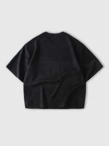 ROMWE MEN Street Life Men's Casual Suede Letter Print T-Shirt - Black - View 5