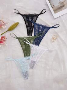 SHEIN 5件組性感蕾絲女款丁字褲舒適內褲 - 彩色 - 查看 3