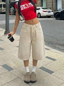 SHEIN Quần short denim dài Bermuda dáng rộng túi thiết kế wash retro Y2K cho nữ teen, quần short jeans boho mùa hè cho nữ, phù hợp mặc chill mùa hè, đi học, đi trường, đại học, trang phục mùa hè cho nữ, phù hợp phong cách boho mùa xuân và mùa hè, vintage theo mùa // đi biển/biển/trang phục tốt nghiệp thanh lịch, jumpsuit nữ casual, trang phục nghỉ lễ mùa hè, trang phục mùa xuân, trang phục đi biển cho nữ, trang phục du lịch cho nữ, trang phục ngày Valentine, trang phục nghỉ lễ mùa hè, trang phục nghỉ lễ du lịch biển cho nữ, trang phục tốt nghiệp - Màu Khaki - Xem 3