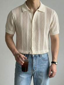 DAZY Summer Half-Button Mesh Apricot Knit Top For Men - Beige - View 3