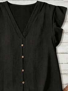EMERY ROSE Women's Summer Textured Shirt Versatile - Black - View 3