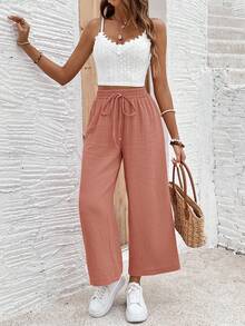 SHEIN PETITE CURVE Plusstorlekar med resår i midjan, casual byxor - Redwood - Visa 4