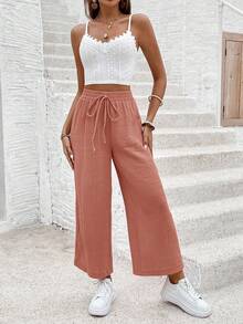 SHEIN PETITE CURVE Plusstorlekar med resår i midjan, casual byxor - Redwood - Visa 5