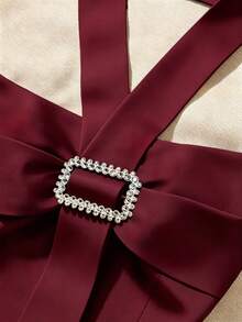 Franclia Casual Women's Rhinestone Buckle Design Fashion Halter Top - Burgundy - View 5