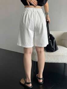 DAZY 女款商務休閒口袋鈕扣膝長褲 - 白色 - 查看 3
